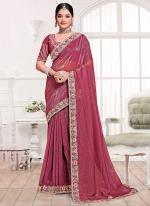 Currency Silk Rose Pink Wedding Wear Embroidery Work Saree